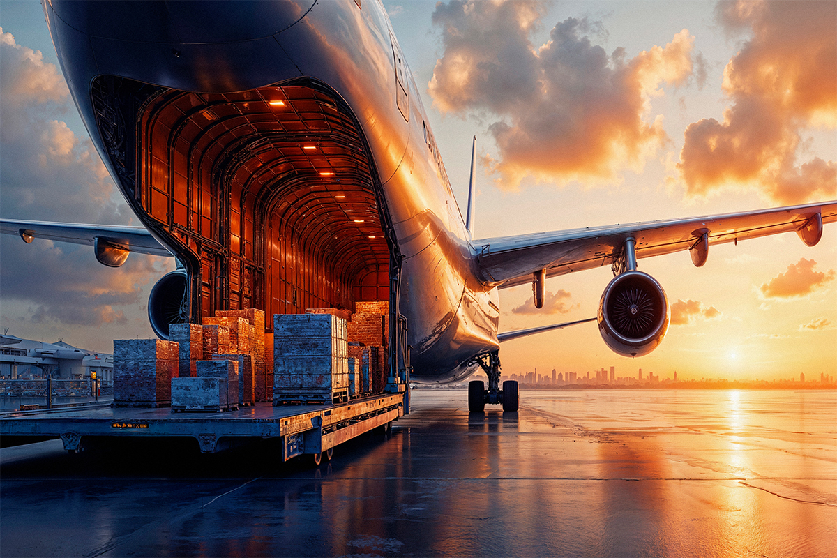 Air cargo aircraft and freight pallets representing Azimar Shipping   global air freight services